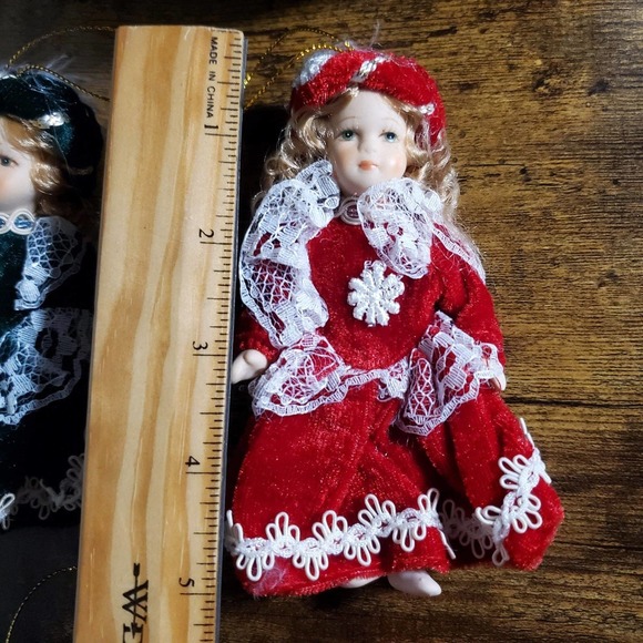 Vintage Porcelain Victorian Christmas Tree Ornament Dolls NIB Complete 8 pieces - Picture 3 of 8